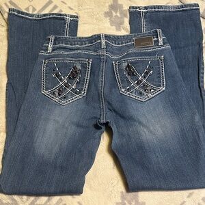 A208.   Petrol Kennedy Blue Boot Cut Jeans with Embroidered Pockets